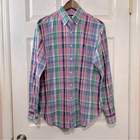 POLO Ralph Lauren Button Down Shirt Men's Classic Fit Blue Pink Plaid Size M - Picture 1 of 7